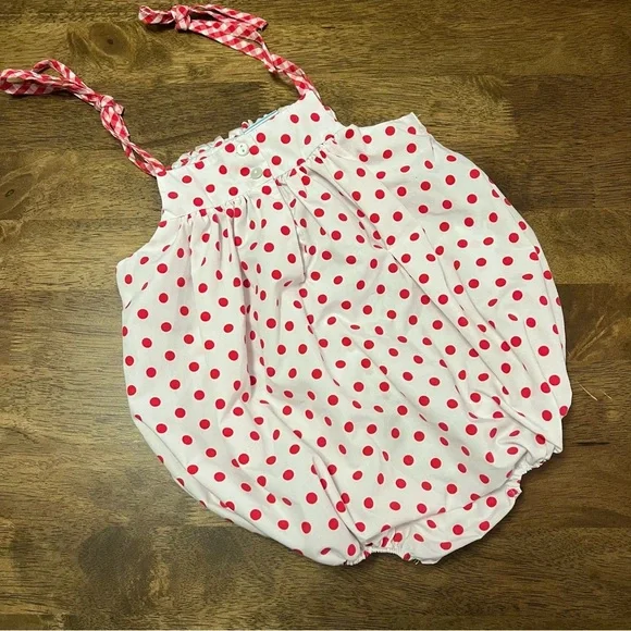 Southern Sunshine Smocked Strawberry Polka Dot Kids Bubble Romper Size 2T - Picture 8 of 8